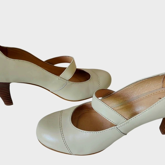 Genuine Leather Elegant Cream Beige Mary Jane Heels European 37 Office Feminine - Picture 4 of 12